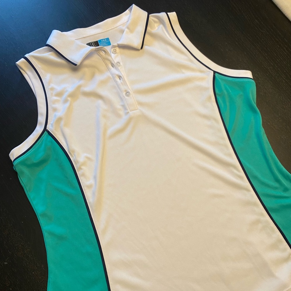 PGA tour sleaveless golf polo white and green